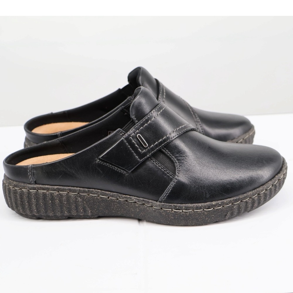 Clarks Caroline Bay Black Leather Clog Mule Slip On Comfort Shoe 8M